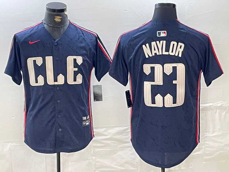 Mens Cleveland Guardians #23 Josh Naylor Navy 2024 City Connect Limited Stitched Jersey